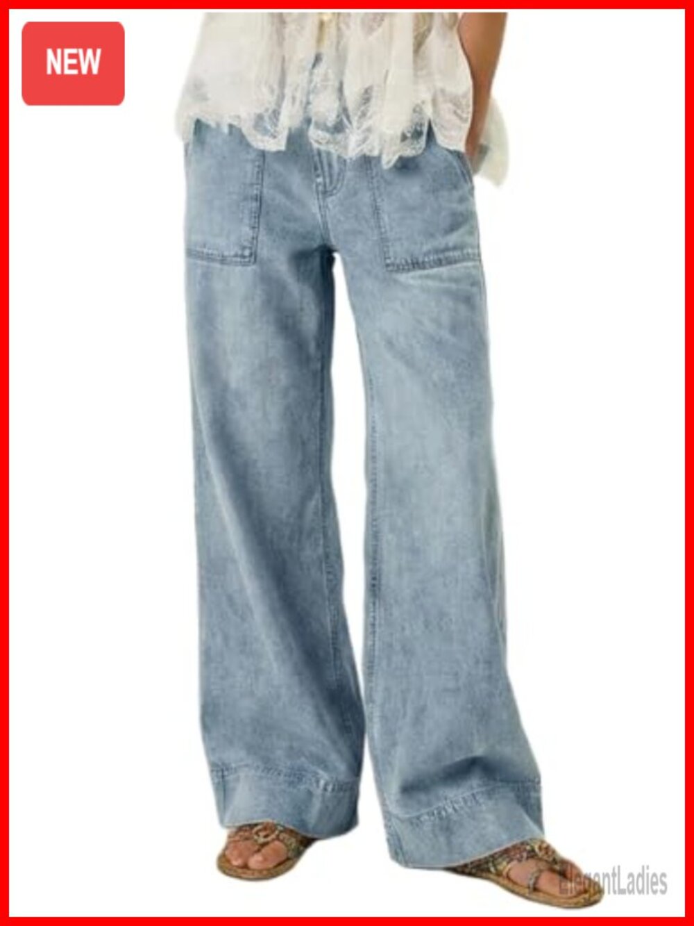 Wide Leg Baggy Jeans with Elastic Waist Pull On Denim Y2K